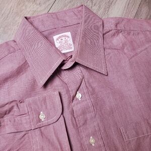 Brooks Brothers Oxford Shirt Mens 16-2 Button Down Red Pinstripe Long Sleeve